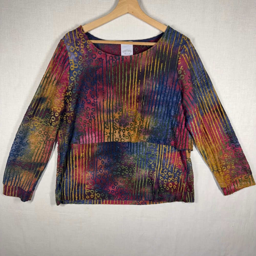 Fleur de Lis Abstract Print Top Women Extra Large Layered Shirt Lagenlook